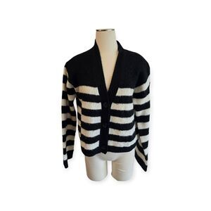 H&M Oversized Rib-knit Long Sleeve Cardigan Women Size XS Black White Striped